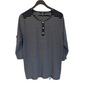 Chaps Women's Navy and White Striped Button Down Shirt size 2X